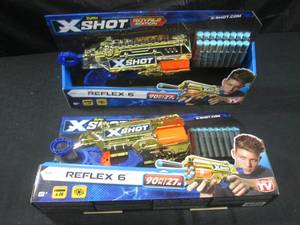 lot 271 image: (EW4) 2 Zuru X-Shot Reflex 6 Royal Edition Foam Dart Guns Including 16 Darts Each