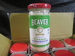 lot 320 image: (B-1) 12 Jars Beaver Grandma Roses Cream Horseradish 4oz Best by March 2024