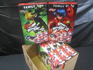 lot 346 image: (C-2) 5 Family Size Boxes Kelloggs Zag Heroez Miraculous Strawberry Macaron Cereal 13.5oz Best by Feb 2024
