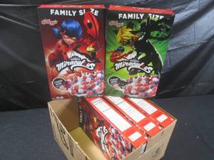 lot 347 image: (C-2) 5 Family Size Boxes Kelloggs Zag Heroez Miraculous Strawberry Macaron Cereal 13.5oz Best by Feb 2024