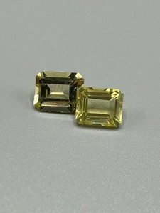 9.25 Carat Greenish-Yellow Lemon Quartz Rectangular Emerald Cut - Set of 2 Loose Stones