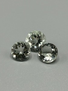 10.72 Carat Prasiolite Lightest Green Quartz Faceted Round Cut - Set of 3 Loose Stones