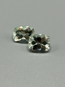 7.48 Carat Light Green Prasiolite Quartz Faceted Checkerboard Rectangular Cushion Cut - Set of 2 Loose Stones
