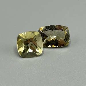 9.89 Carat Lemon Yellow Quartz Faceted Cushion Square & Rectangular Cut - Set of 2 Loose Stones
