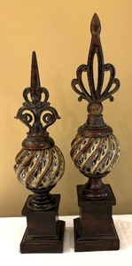 lot 85A image: Melrose International Set of 2 Brown Decorative Finial Polyresin with Ceramic Center