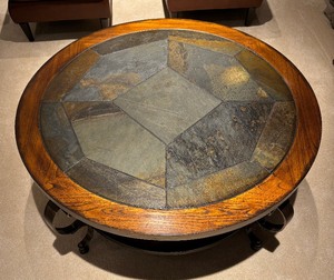 lot 102 image: Round Slate Top Coffee Table