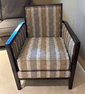 lot 45A image: Stunning Striped Accent Chair with Two Coordinating Accent Pillows