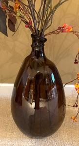 lot 120 image: Fun Faux Florals in a Brown Glass Vase