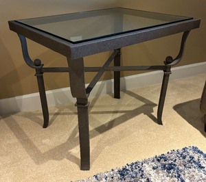lot 123 image: Gorgeous Heavy Metal Glass Top Table