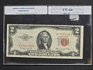 1953-B $2 United States Note Smith-Dillon Serial A73691220A - Gallery Grading Company CU-64