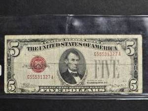 1928C Red Seal $5 Bill Serial G55531327A