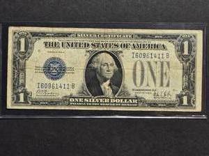 1928B Blue Seal $1 Silver Certificate with Funny Back Serial I60961411B