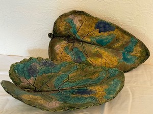 lot 46 image: Two Decorative Glazed Pottery Leaf Shaped Dishes