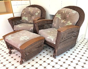 lot 79 image: Pair of Charming Wicker Glider Chairs and Ottoman