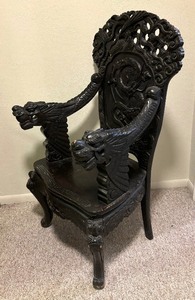 lot 28 image: Vintage Chinese Carved Dragon Throne Chair