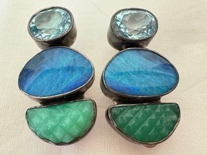 lot 103 image: Artisan Sterling Decorative Stone Earrings