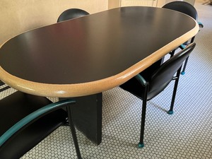 lot 107 image: Vintage Custom Made Dining Table Contemporary Dining Set including Four Bola Arm Chairs