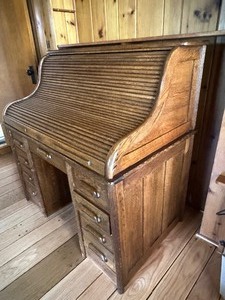 lot 109 image: Vintage Wooden Roll Top Secretary Desk