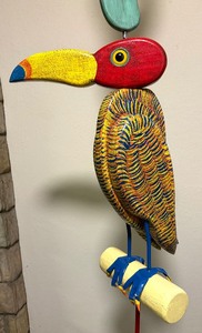 lot 193 image: Multi-Colored Totem Pole Style Artisan Decorative Bird Figurine