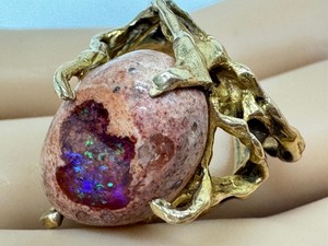 lot 9B image: Gorgeous Brutalist Style 14k Gold and Fire Opal Ring