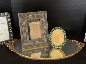lot 180 image: Vintage Mirrored Vanity Tray and Assorted Decorative Picture Frames