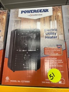 lot 51 image: New - In Box - Comfort Zone - Electric Portable Milkhouse Style Utility Space Heater with Adjustable Thermostat, Overheat Protection.