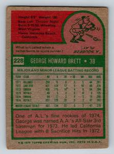 lot 4A image: George Brett RC 1975 Topps #228 Rookie Vintage Baseball Car