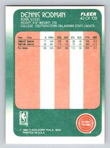 lot 13A image: Dennis Rodman RC 1988 Fleer #43 Rookie Vintage Basketball Card