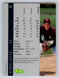 lot 14A image: Derek jeter RC 1991 Classic Draft Pick Collection #231 Rookie Baseball Card
