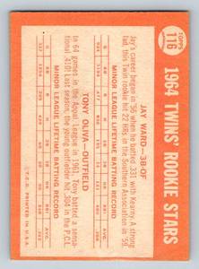 lot 20A image: Tony Oliva Rookie Cup 1964 Topps Twins Rookie Stars #116 Vintage Minnesota Twins Baseball Card