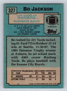 lot 48A image: Bo Jackson RC 1988 Topps #327 Rookie Football Card