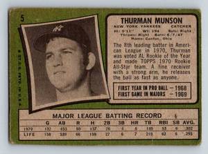 lot 53A image: Thurman Munson Rookie Cup 1971 Topps #5 Vintage Baseball Card