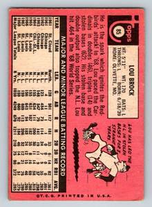 lot 68A image: 1969 Topps Lou Brock #85 Vintage Baseball Card