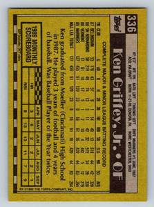 lot 84A image: Ken Griffey Jr. Rookie Cup 1990 Topps #336 Baseball Card