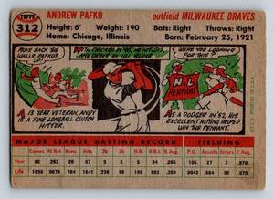 lot 85A image: 1956 Topps Andy Pafko #312 Vintage Baseball Card