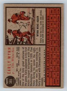 lot 86A image: 1962 Topps Early Wynn #385 Vintage Baseball Card