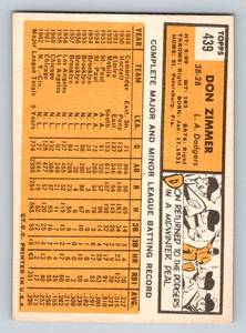 lot 88A image: 1963 ToppsDon Zimmer #439 Vintage Baseball Card
