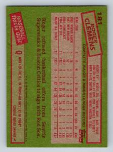 lot 11B image: Roger Clemens RC 1985 Topps #181 Rookie Vintage Baseball Card
