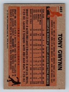 lot 15B image: Tony Gwynn RC 1983 Topps #482 Rookie Vintage Baseball Card