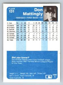 lot 16B image: Don Mattingly RC 1984 Fleer #131 Rookie Vintage Baseball Card