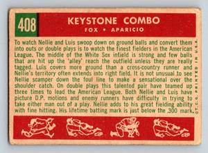 lot 21B image: 1959 Topps Keysone Combo Nellie Fox and Luis Aparicio #408 Vintage Baseball Card