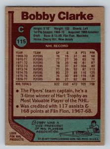 lot 34B image: 1977 Topps #115 Bobby Clarke Vintage Hockey Card