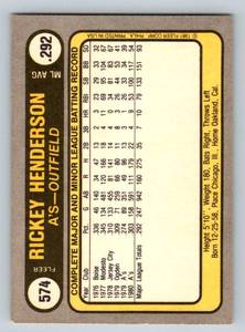 lot 36B image: Rickey Henderson 2nd Year 1981 Fleer #574 Vintage Baseball Card