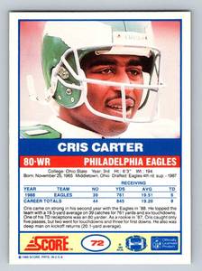 lot 38B image: Cris Carter RC 1989 Score #72 Rookie Minnesota Vikings Football Card