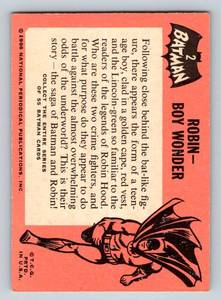lot 3C image: 1966 Topps Batman - Robin RC 1st Appearance #2 - Vintage Card