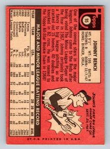 lot 4C image: Johnny Bench 2nd Year 1969 Topps #95 Vintage Baseball Card