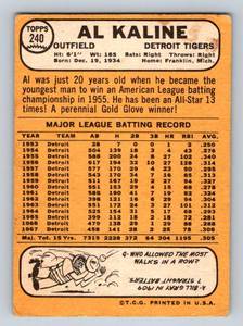 lot 6C image: Al Kaline 1968 Topps #240 Vintage Baseball Card