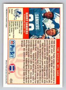 lot 12C image: Barry Sanders RC 1989 Pro Set #494 Rookie Football Card