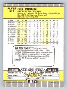 lot 14C image: Billy Ripken F Face Black Box Iconi Error Card #616 Baseball
