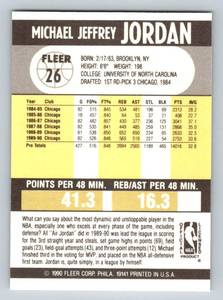 lot 15C image: Michael Jordan 1990 Fleer #26 Basketball Card